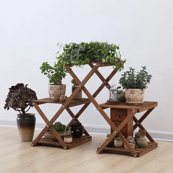 Estante de flores de madera Triangular móvil y plegable, soporte de exhibición para plantas, exterior e interior
