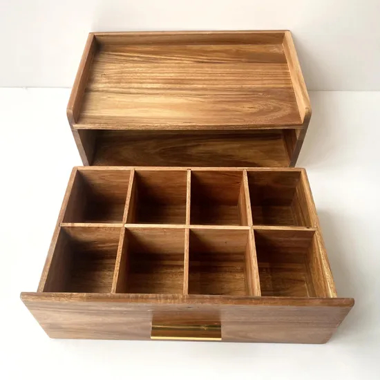 Caja de almacenamiento personalizada del juego de té de la caja del cajón de la caja de almacenamiento del café de madera del Acacia