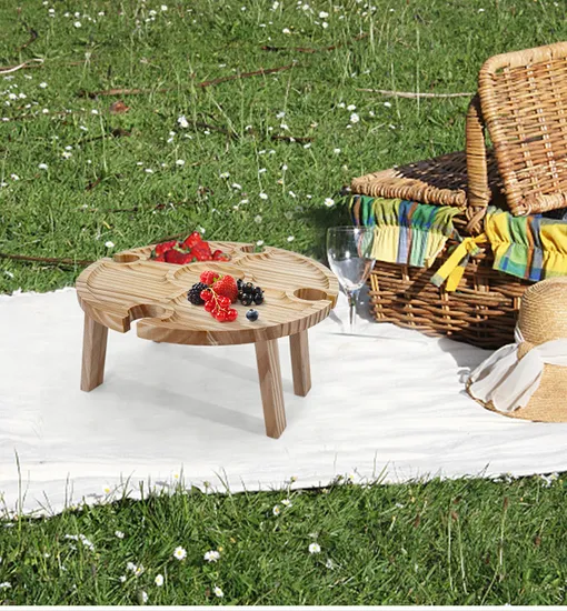 Mesa compacta portátil de madera maciza para acampar, mesa de picnic para vino con patas resistentes