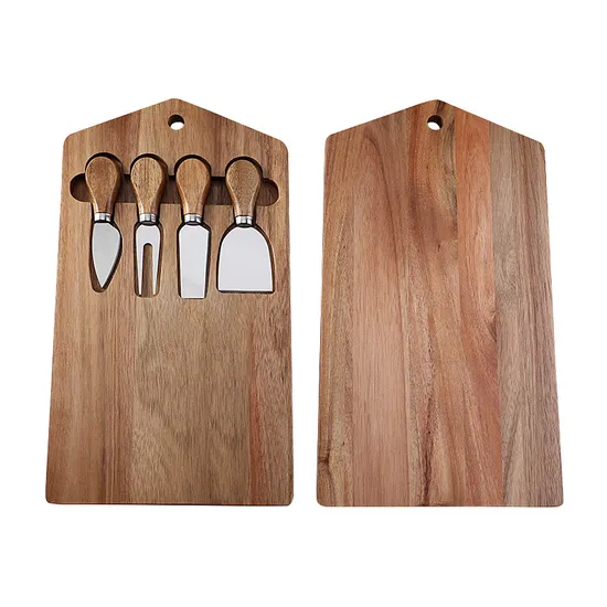 Tabla de quesos de bambú cuadrada de 13 pulgadas con cajón y juego de cuchillos de la fábrica de Fujian