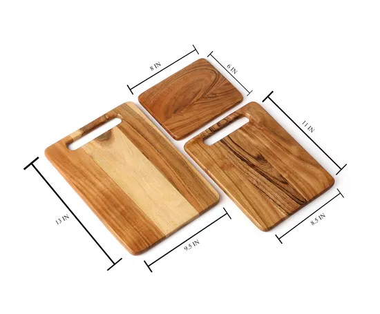 Juego de tablas de cortar de madera de 3 piezas, bloques de cortar de carnicero de madera de Acacia en blanco para cocina