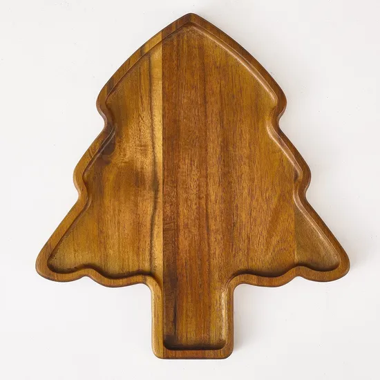 Bandeja festiva para servir árbol de Navidad de madera de acacia para picnics
