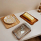 Soporte de pastel de madera de acacia pequeño rectangular con cúpula de vidrio para uso doméstico