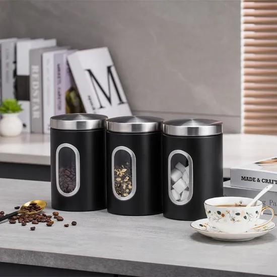 Caja de almacenamiento de alimentos de acero inoxidable, juego de tarros de almacenamiento de té, botellas y bote con tapas