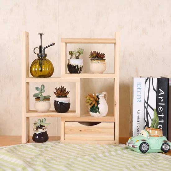 Estante de mesa extensible de madera maciza multicapa, estante vintage, ventana salediza, soporte de flores para oficina