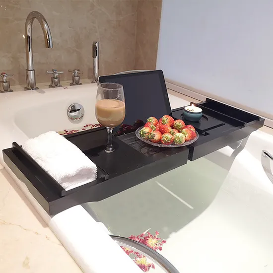 Bandeja Caddy de baño de bambú de color negro para bañera