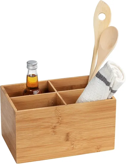 Caja Organizadora de Bambú con 3 Compartimentos - Caja de Almacenamiento, Cesta de Baño