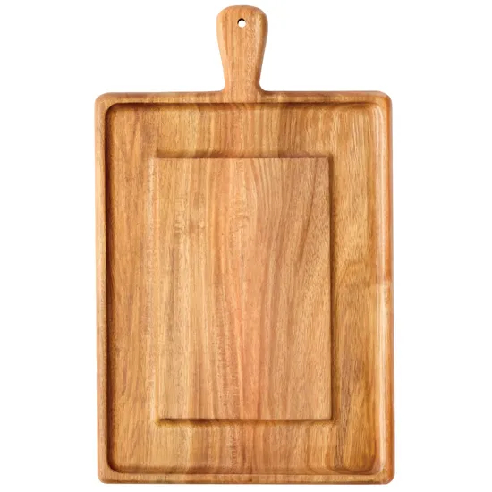 Tabla rectangular para quesos de madera de acacia, tabla para embutidos con mango