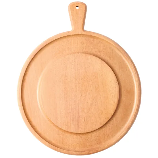 Bandeja redonda para servir tabla de charcutería de madera de haya con asa