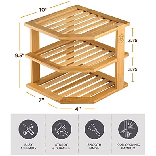 Estante esquinero de cocina de bambú, organizador, gabinete, estante esquinero con 3 capas para platos/platos/cuencos