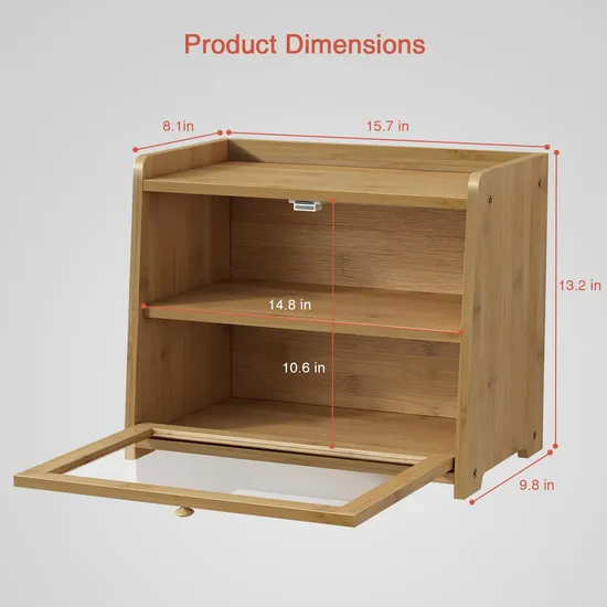 Caja de almacenamiento de bambú natural al por mayor de la comida del compartimiento de almacenamiento del pan de 2 capas