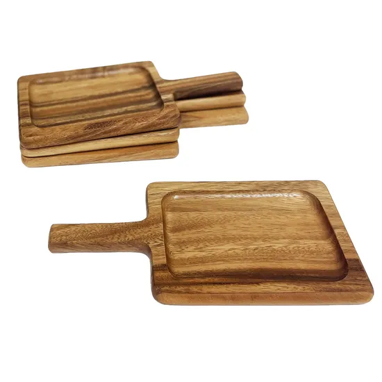 Bandeja de servicio personalizada de madera de acacia grabada con láser y asas