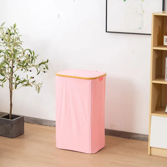 Cesta de lavandería grande de tela circular de bambú con tapa y bolsas de lavandería extraíbles