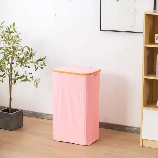 Cesta de lavandería grande de tela circular de bambú con tapa y bolsas de lavandería extraíbles