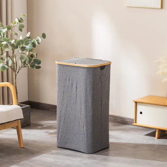 Cesta plegable para la colada de tela circular de bambú, 100L, con bolsa interior, para almacenamiento en el hogar y el baño