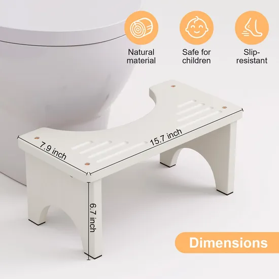 Taburete de pie de baño de bambú antideslizante de color blanco para niños