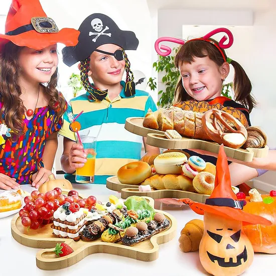 Plato para servir con forma de fantasma de Halloween, 2 uds., juego de tablero de charcutería de bambú para comida