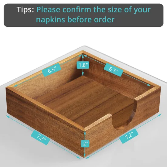 Dispensador de pañuelos de mesa de madera de acacia de 7,2 pulgadas para el hogar/restaurante/hotel