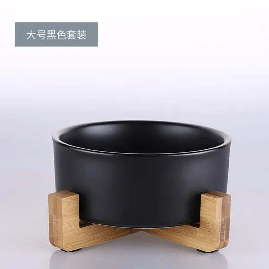 Cuenco de cerámica para perros y gatos con patas altas de madera maciza