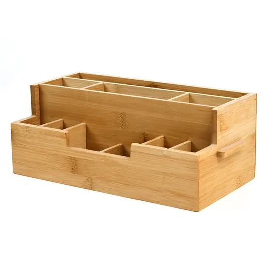 Caja organizadora de almacenamiento de escritorio de bambú para oficina y hogar