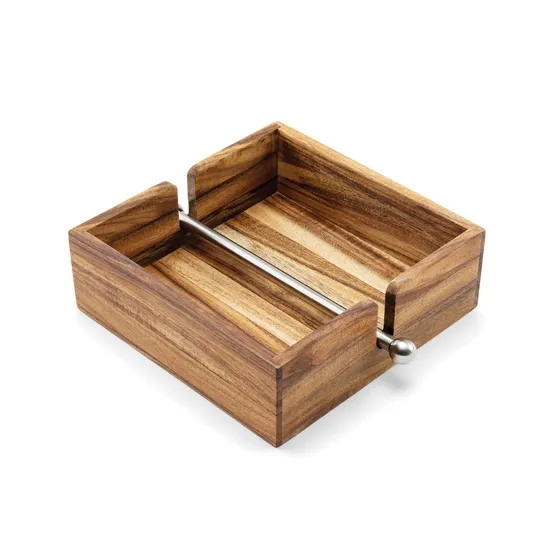 Servilletero de madera de acacia con barra central de acero inoxidable ponderada