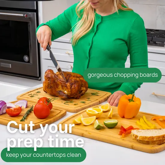 Juego de 3 bloques de cortar de bambú grandes para cortar frutas y verduras