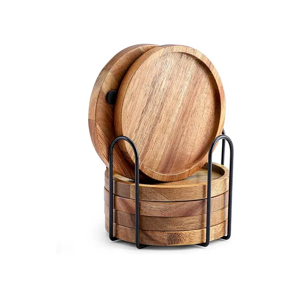 Posavasos de pizarra negros de forma redonda grabados personalizados con soporte de metal