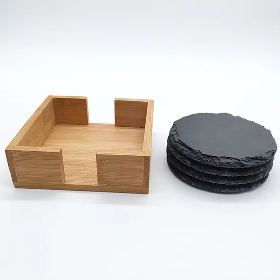 Posavasos de pizarra redondos grabados personalizados con soporte de bambú para regalos personales