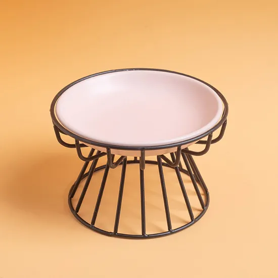 Cuenco de agua de cerámica para mascotas con protección del cuello y patas altas de metal para perros y gatos
