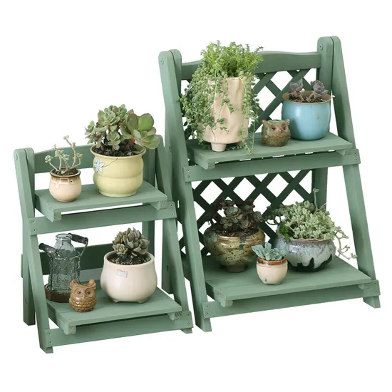 Decoración de jardín, soporte de flores de madera, estante de flores para plantas colgantes