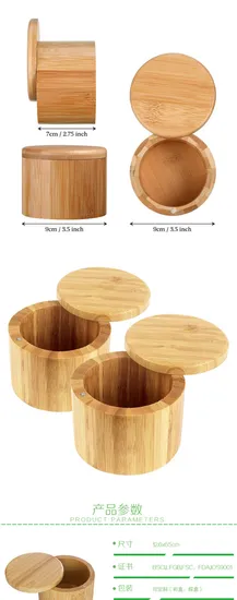 Elegante salero de bambú, caja de especias con tapa magnética