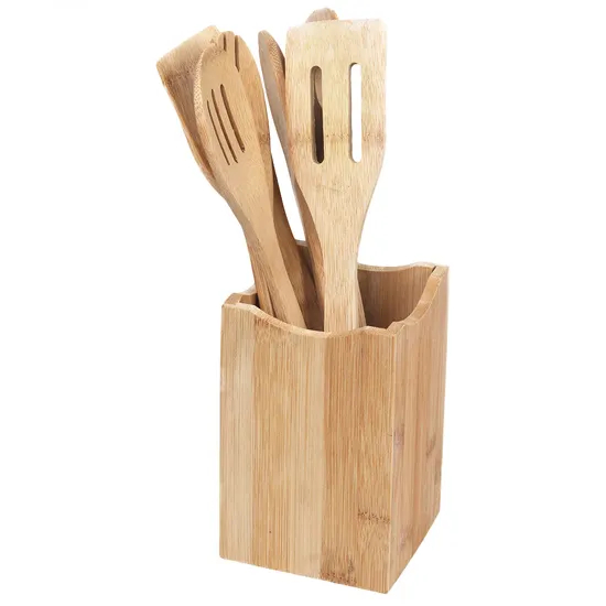 Personalice el juego de utensilios de cocina y soporte de bambú cuadrado para cocina