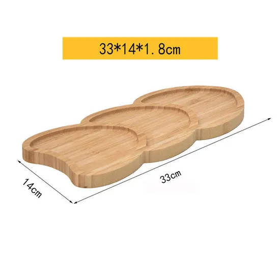 Bandeja para servir aperitivos, plato de postre de bambú en forma de corazón dividido, 3