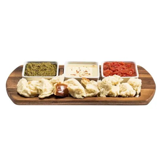 Bandeja/platos grandes de madera de acacia para servir con 3 platos cuadrados de cerámica para servir
