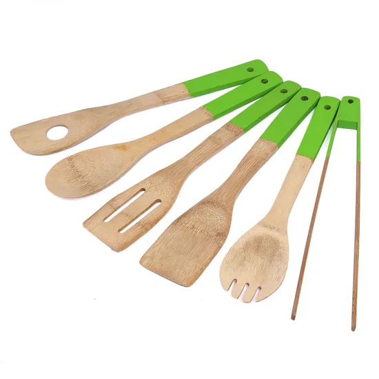 Venta al por mayor de utensilios de cocina de bambú y madera, juego de 6