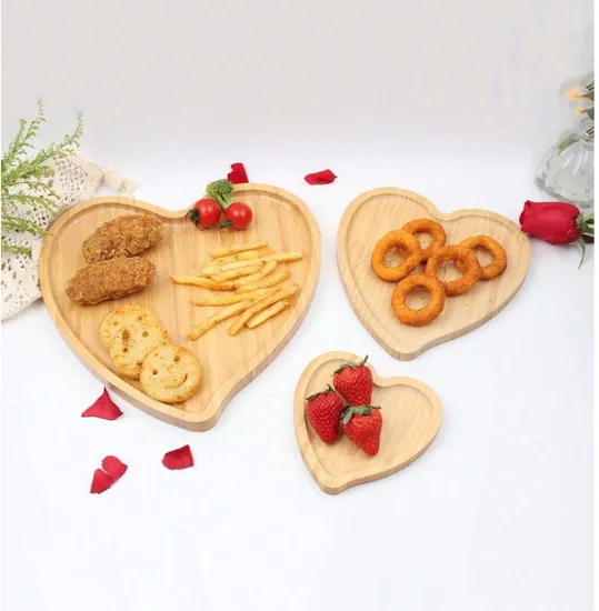 'Amor' Platos de bambú en forma de corazón Bandeja de servicio de bambú para regalo