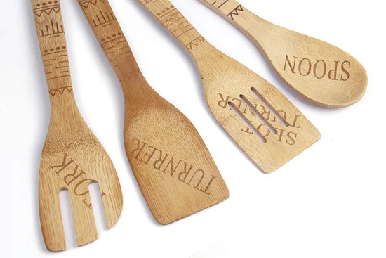 Espátula de bambú de la cuchara de la bifurcación de la etiqueta privada para cocinar de la cocina