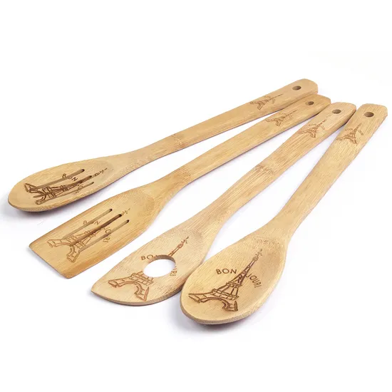 Espátula y cuchara ranurada de bambú grabada con láser personalizada para cocina