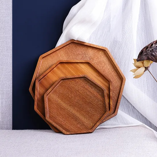 Juego de bandejas para servir de madera de ébano con forma de octágono para cocina