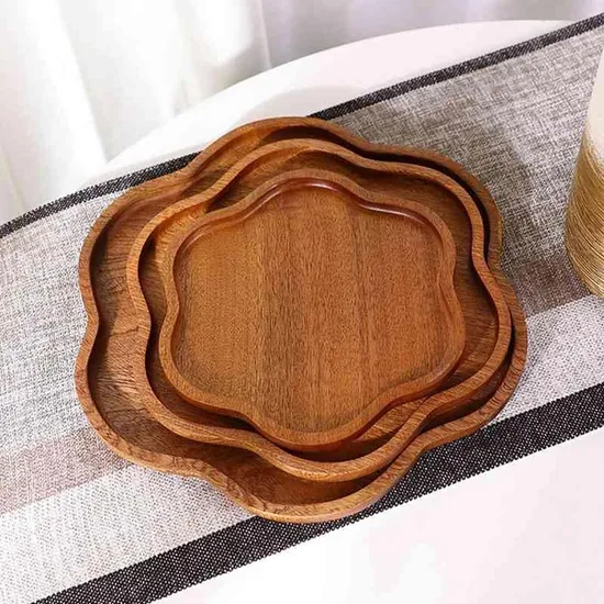 Pétalo de 8 pulgadas - Juego de platos de madera de ébano para cena, fruta, pan y postre