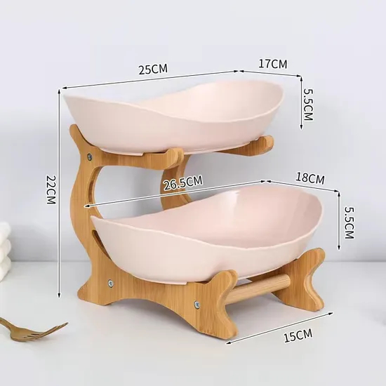 Cesta de frutas de cerámica de 2 niveles para encimera de cocina, para almacenamiento de pan, verduras y exhibición de frutas