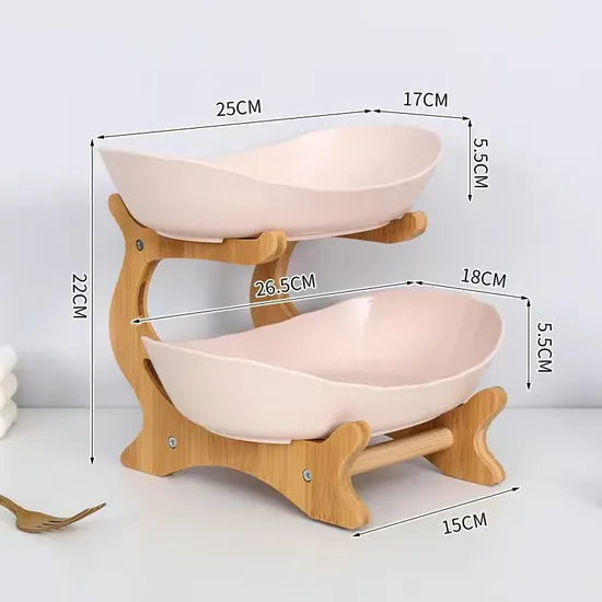 Cesta de frutas de cerámica de 2 niveles para encimera de cocina, para almacenamiento de pan, verduras y exhibición de frutas