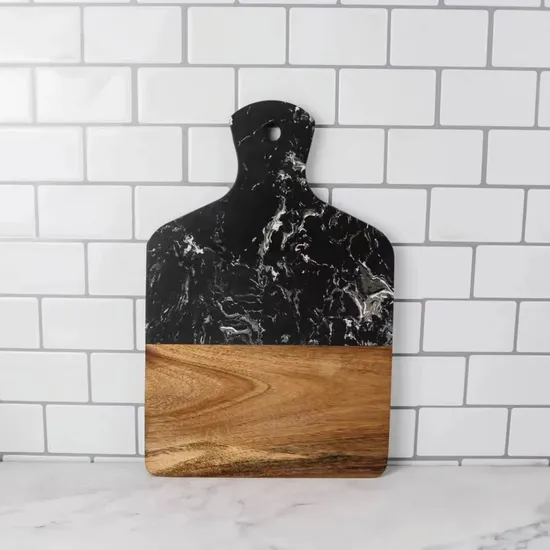 Tabla de servir de madera de mármol blanco/negro para queso/embutidos/bocadillos