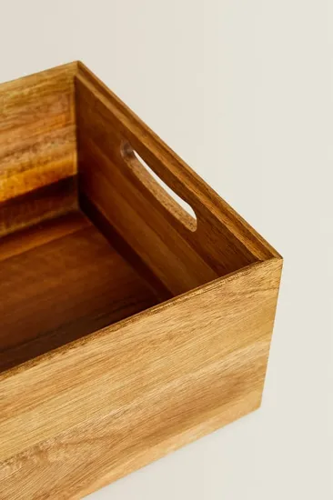 Caja de almacenamiento de madera de acacia, juego de 2 con asa