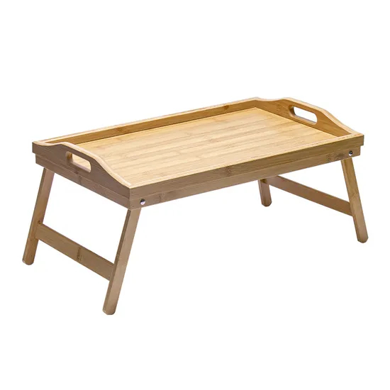 Mesa tipo bandeja para cama de bambú 100% natural con patas plegables
