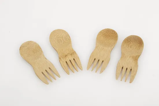 Mini juego de tenedores rechonchos de bambú reutilizables naturales para acampar
