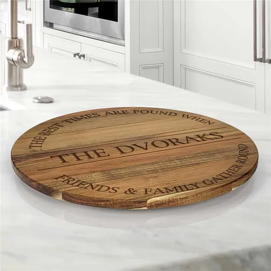 Susan perezosa de madera de acacia grabada personalizada para cocina