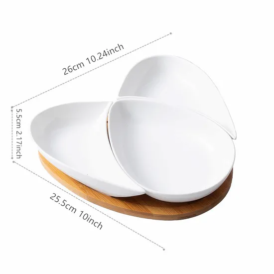 Platos de porción de cerámica con bandeja para servir de bambú