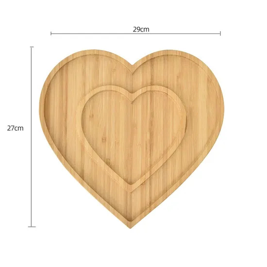 Plato de bambú en forma de corazón para snacks
