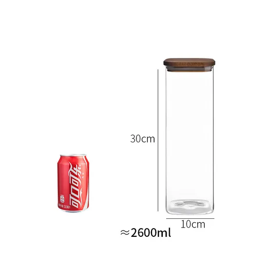 Tarro de cristal decorativo claro de la despensa del bote de la botella del organizador con la tapa de madera hermética